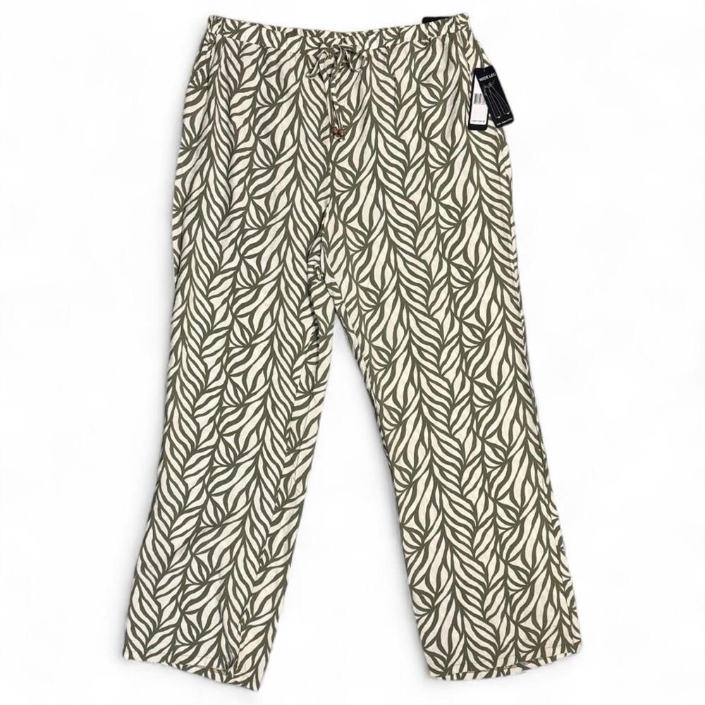 SOHO Apparel Olive Leaf Print Wide Leg Pants L Casual Boho Resort Rayon Blend - Picture 4 of 9